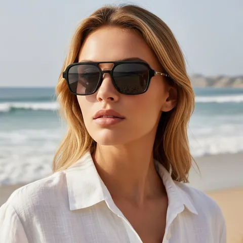 Vintage Dubbele Brug Hol Vierkante Zonnebril Voor Heren Dames UV400 Bescherming Plastik Metaal Aviator Frame Bril Trend