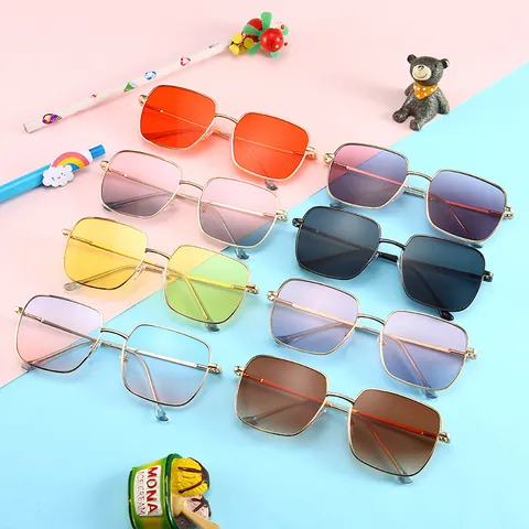 Gafas de Sol Cuadradas con Montura de Metal para Niños Protección UV400 Moda de Tendencia Lente Colorida Gafas de Sol Niños Niñas Gafas de Exterior