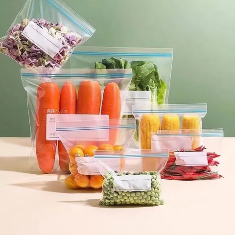 Food Grade Plastic Double Zipper Airtight Seal Reusable Freezer Storage Fresh-Keeping Bags For Home Kitchen Food Organization