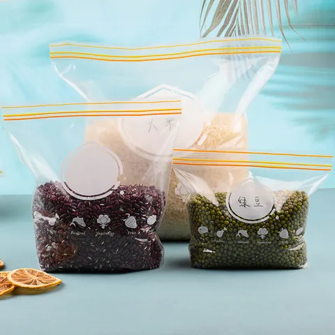 Thickened PE Food Sealed Fresh-Keeping Bags Double Rib Refrigerator Reusable Transparent Stand-Up Storage Bags With Memo Area