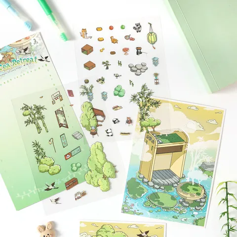 Ensemble d'Autocollants 3D Scène Miniature Cartoon PET Transparent Imperméable Étiquettes Décoratives Pour DIY Journaux Planificateurs Enfants Étudiants