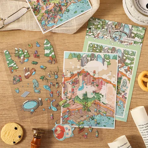 Vintage PET White Cardboard 3D Miniature Scene Stickers Adventure Journal Fantasy Castle Crafting Stickers For Scrapbook DIY Decoration