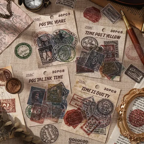 Vintage Postmark PET Stickers For Scrapbooking Journaling DIY Crafts Waterproof Decorative Stamps Stickers For Daily Use