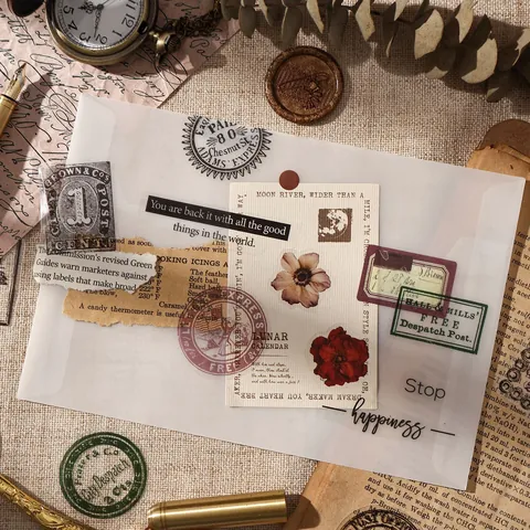 Vintage Postmark PET Stickers For Scrapbooking Journaling DIY Crafts Waterproof Decorative Stamps Stickers For Daily Use