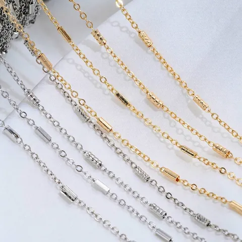 Catena O Piatta in Ottone Riempito Oro 14K Con Tubo Metallico Geometrico Materiale per Creazione Gioielli Fai da Te