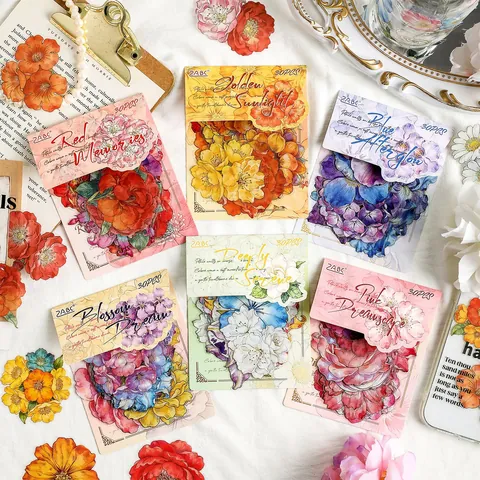 Vintage Floral PET Sticker Pack For Scrapbooking Journaling DIY Crafts Waterproof Flower Deco Stickers For Planner Diary