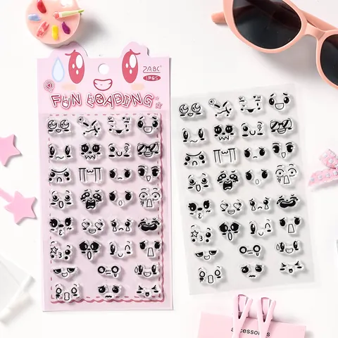 Mood Diary Series Cartoon Expression Clear Silicone Stamps Set With Acrylic Handle DIY Journaling Diary Decoration Stamps