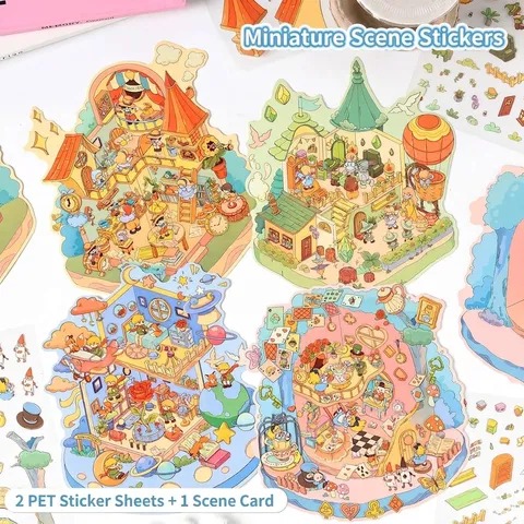 Fairytale Kingdom Cartoon Miniature Scene 3D Stickers PET Transparent Journal DIY Decoration Scrapbooking Sticker
