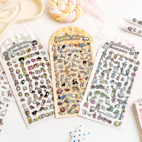 Cute Cartoon PET Waterproof Stickers Colorful Small World Series DIY Scrapbooking Journal Decoration Sticker Set For Kids