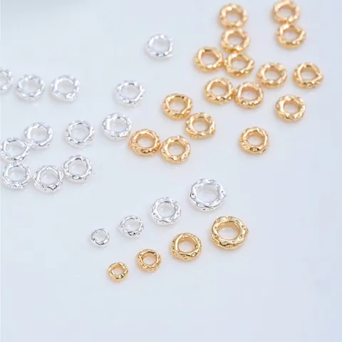 14K Gold Filled Silver Plated Irregular Hammered Bumpy Texture Closed Loop Spacer Beads DIY Jewelry Finding Brass Beads For Necklace Bracelet Making