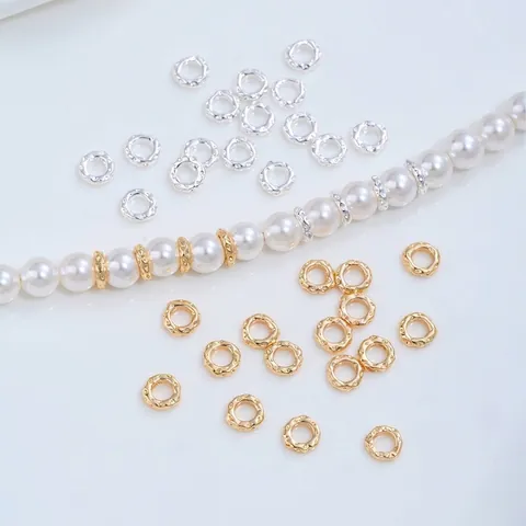 14K Gold Filled Silver Plated Irregular Hammered Bumpy Texture Closed Loop Spacer Beads DIY Jewelry Finding Brass Beads For Necklace Bracelet Making
