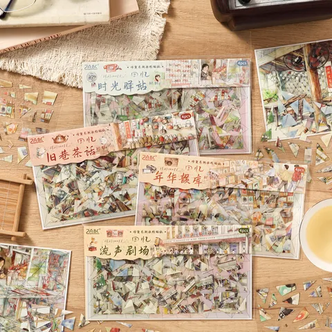 Retro 3D Miniature Scene Jigsaw Stickers Age Of Innocence Series DIY Journal Scrapbooking Stickers PET Paper Material