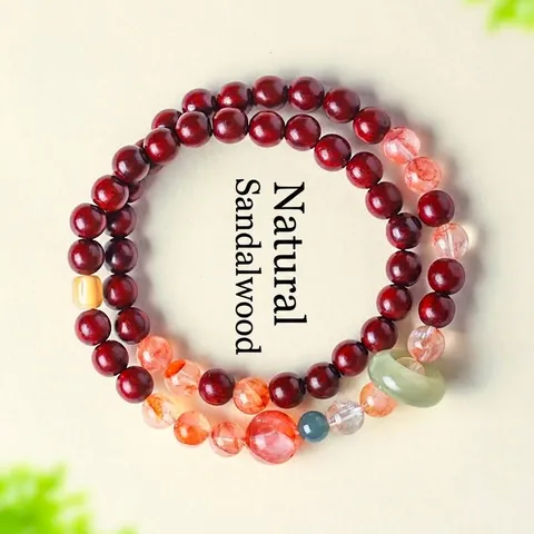 Pulsera de Doble Vuelta de Sándalo Natural Jade Nefrita Cuentas Cuarzo Fantasma Rojo Jadeíta Concha Joyería Estilo Chino Para Mujer