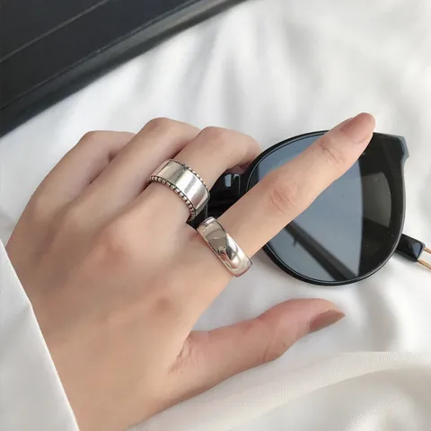 925 Sterling Silver Open Ring For Women Minimalist Thick Polished Thai Silver Adjustable Retro Index Finger Jewelry Gift