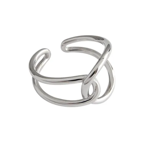 925 Sterling Silver Geometric Cross Open Ring For Women Retro Thai Silver Index Finger Ring Minimalist Adjustable Band Jewelry