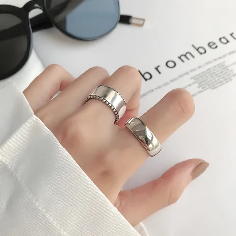 925 Sterling Silver Open Ring For Women Minimalist Thick Polished Thai Silver Adjustable Retro Index Finger Jewelry Gift