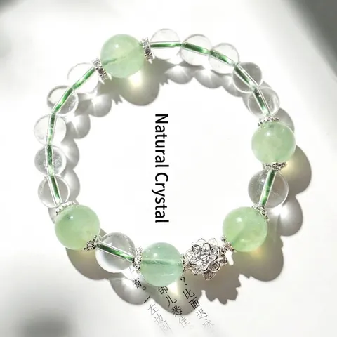 Natural Amethyst White Crystal Beaded Bracelet For Women Sweet Fresh Style Lotus Charm Prehnite Aset Quartz Stretch Jewelry