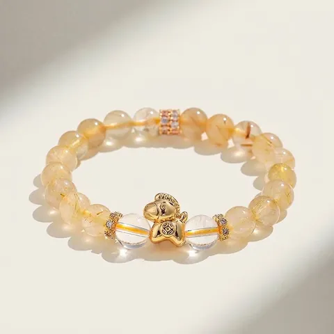 Natuursteen Kralen Armband Voor Vrouwen Goud Rutielkwarts Aquamarijn Kristal Kralen Armband Met Paard Hanger Strass