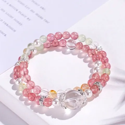 Neuer Chinesischer Stil Erdbeerquarz Armband Für Damen Mit Prehnit Bergkristall Künstliche Perle Handgefertigte Perlen Schmuck Geschenk