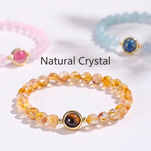 Βραχιόλι με Χάντρες από Φυσικό Ροζ Χαλαζία Αμέθυστο Ακουαμαρίνα για Γυναίκες Χειροποίητο Ελαστικό Βραχιόλι Κρύσταλλο Κόσμημα