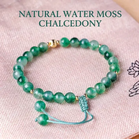 Natural Moss Agate Chalcedony Beaded Bracelet Fashion Green Gemstone Adjustable Handmade Jewelry Women Gift Accessory