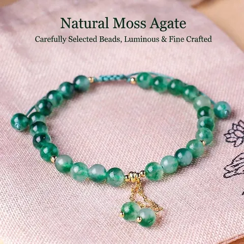 Natural Moss Agate Chalcedony Beaded Bracelet Fashion Green Gemstone Adjustable Handmade Jewelry Women Gift Accessory