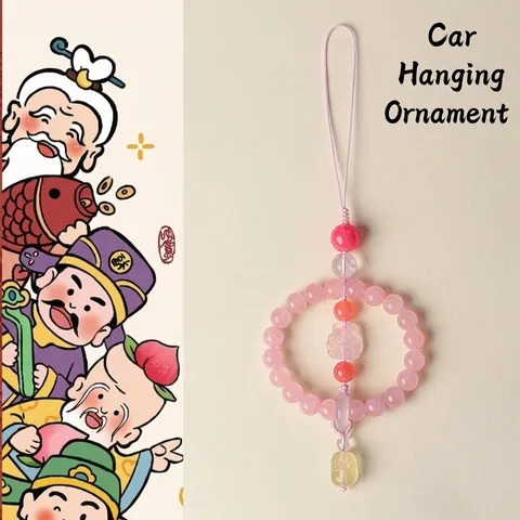 Natural Crystal Car Hanging Ornament Nine-Tailed Fox Citrine Healing Stone PiXiu Lucky Charm Car Interior Accessory Ornament For Women Men