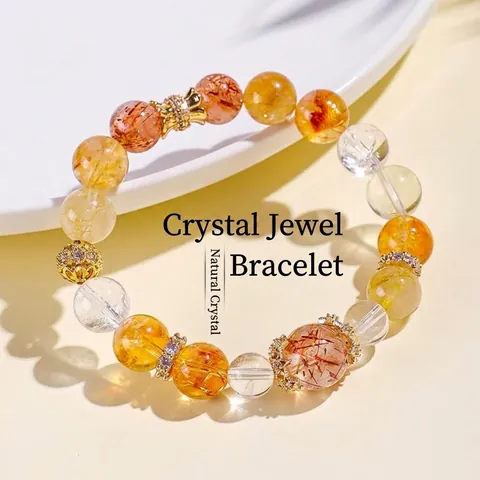 Natural Yellow Tower Crystal Golden Rutilated Quartz Multi Gemstone Bracelet For Women Wealth Tiger Eye Pendant Beaded Hand Chain Fashion Jewelry