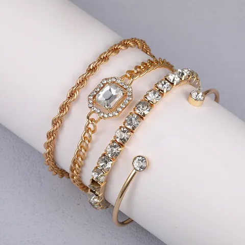 Bracciale Rigido Aperto a Fiore Largo Stile Europeo Americano Set Bracciali Regolabili Geometrici per Donna Oro Argento Lega Strass Farfalla Gioielli