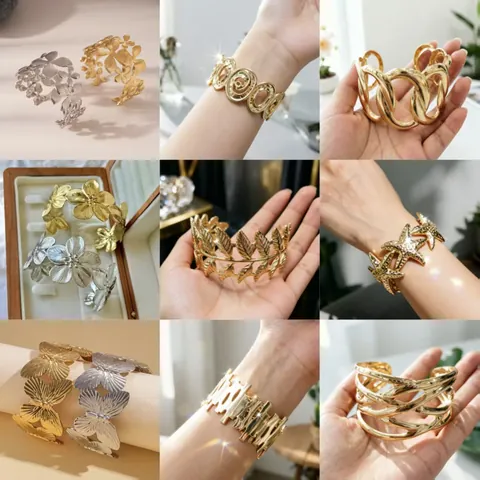 Bracciale Rigido a Polsino Largo Regolabile in Stile Occidentale per Donna Elegante Lega Floreale Farfalla Foglia Geometrica Gioielli di Moda