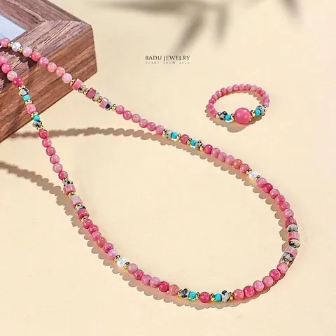 Natürlicher Rhodonit Süßwasserperle Perlen Schmuck Kollektion Für Damen Handgefertigt Legierung Herzanhänger Halsketten Armband Ringe Zubehör
