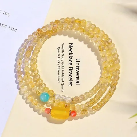 Collar de Pulsera de Cuentas de Cuarzo Rutilado Natural Para Mujer Moda Ágata Amarilla Amatista Joyas de Pulsera de Cristal Hechas a Mano