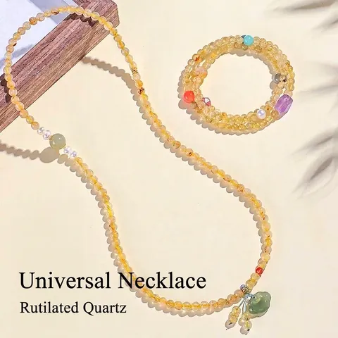 Collar de Pulsera de Cuentas de Cuarzo Rutilado Natural Para Mujer Moda Ágata Amarilla Amatista Joyas de Pulsera de Cristal Hechas a Mano