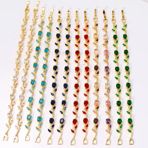 Bracciale Zirconia Vintage Lusso a Forma di Bocciolo di Tulipano e Foglie da Donna in Metallo Galvanizzato Gioielli di Moda