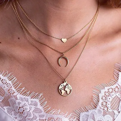 Collana con Pendente a Cuore in Lega e Strass a Strati alla Moda per Donna Placcata Oro Argento Catena Hip Hop per Maglioni Gioielli da Festa