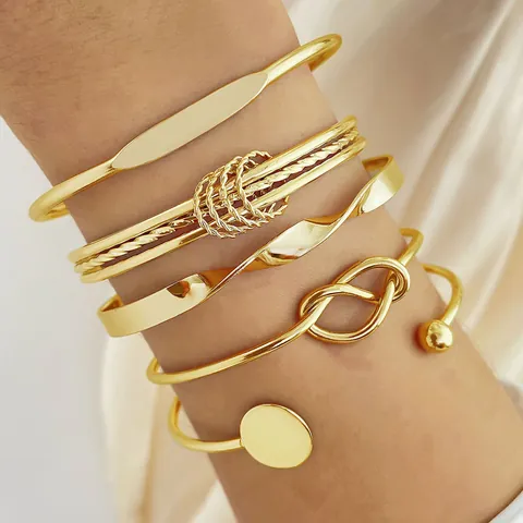 Bracciale Rigido Aperto a Fiore Largo Stile Europeo Americano Set Bracciali Regolabili Geometrici per Donna Oro Argento Lega Strass Farfalla Gioielli
