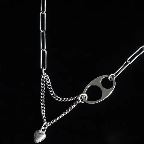 925 Sterling Zilver Vintage Thaise Zilveren Hart Hanger Halsketting Retro Ovale Schakelketting Halsketting Voor Dames Sieraden