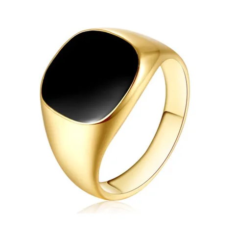 Bague Chevalière Carrée Minimaliste en Alliage Avec Émail Noir Unisexe Bague de Mode Électroplaquée pour Hommes Femmes