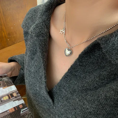 Thais Verzilverd Hanger Halsketting Voor Vrouwen Retro Hart Ster Engels Letter Staaf Designer Schakelketting Sieraden Cadeau