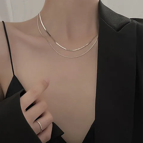 925 Sterlingsilber Doppellagige Halskette Für Damen Minimalistische Schlangenkette Schlüsselbeinkette Mode Schmuck Zubehör Geschenk