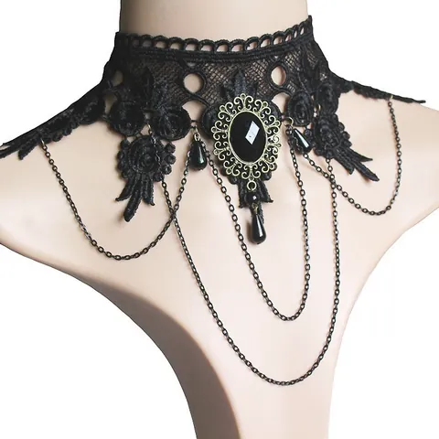 Γοτθικό Μαύρο Δαντελένιο Κολιέ Choker για Γυναίκες Βίντατζ Πανκ Στρας Μενταγιόν Σετ Αλυσίδα Χεριού Κοσμήματα Πάρτι Αξεσουάρ Κοστουμιών