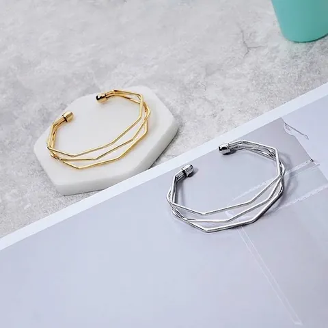 Minimalist Irregular Geometric Multi Layer Open Cuff Bangle For Women Korean Style Polished Metal Adjustable Bracelet Jewelry Accessory Gift