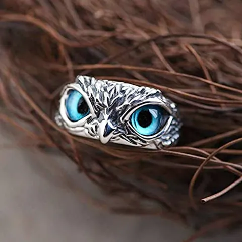 Anello Aperto in Lega Retrò a Forma di Gufo Con Malocchio per Uomo Donna Regolabile Esagerato Animale Strass Gioielli