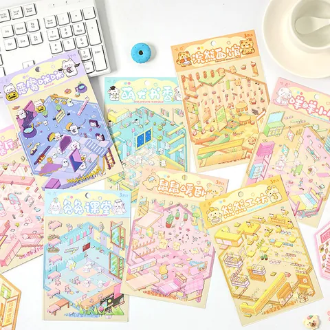 3D Miniature Scene DIY Stickers Cartoon Room Decor Scrapbooking Journal Materials Creative Die-cut Decals For Kids Craft