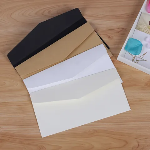 Vintage Kraft Paper Envelopes Blank Plain Black Cardboard Beige Stationery Envelopes For Invitations Greeting Cards Wedding Office Supplies