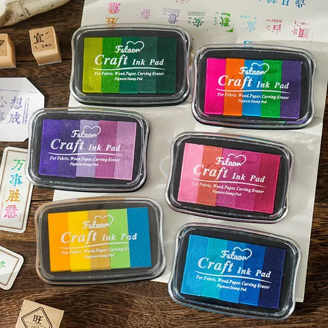 5-Color Gradient Ink Pad Sponge Stamp Pad For DIY Scrapbooking Craft Wood Fabric Paper Multicolor Rainbow Ink Pad Fstaon Office School Supplies