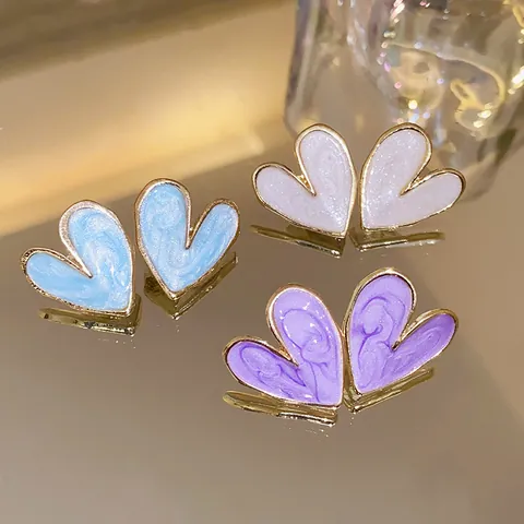 French Heart Stud Earrings Alloy With 925 Sterling Silver Earring Post Elegant Marble Texture Drip Oil Jewelry For Women