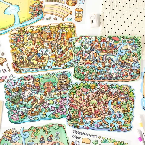 3D Stereoscopic Capybara Summer Miniature Scenery DIY PET Stickers For Kids Scrapbooking Water Adventure Beach Party Decor