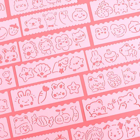 Cute Cartoon Hollow Out Drawing Template Ruler Set Translucent Plastic Stencil For Journal DIY Scrapbooking Kids Painting School Stationery