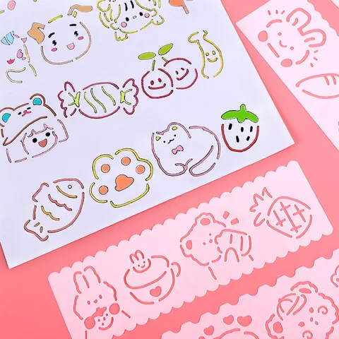 Cute Cartoon Hollow Out Drawing Template Ruler Set Translucent Plastic Stencil For Journal DIY Scrapbooking Kids Painting School Stationery